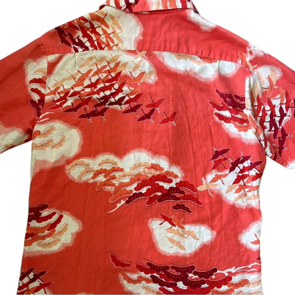 Vintage Pomare Birds /Clouds Button Down Shirt Red/White - Picture 6 of 12